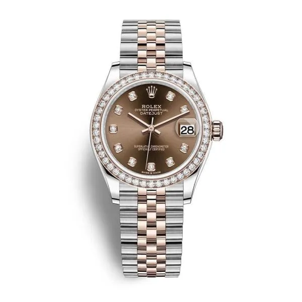 Rolex Datejust 31mm - Ref: 278381rbr-0028 - Chocolate Diamond Dial & Diamond Bezel, Two Tone Stainless Steel & 18K Rose Gold Jubilee Bracelet Women's Watch