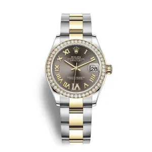 Rolex Datejust 31mm - Ref: 278383rbr-0017 - Dark Grey Roman Diamond Dial & Diamond Bezel, Two Tone Stainless Steel & 18K Yellow Gold Oyster Bracelet Women's Watch