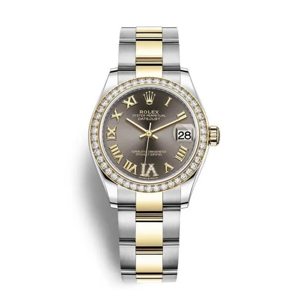 Rolex Datejust 31mm - Ref: 278383rbr-0017 - Dark Grey Roman Diamond Dial & Diamond Bezel, Two Tone Stainless Steel & 18K Yellow Gold Oyster Bracelet Women's Watch