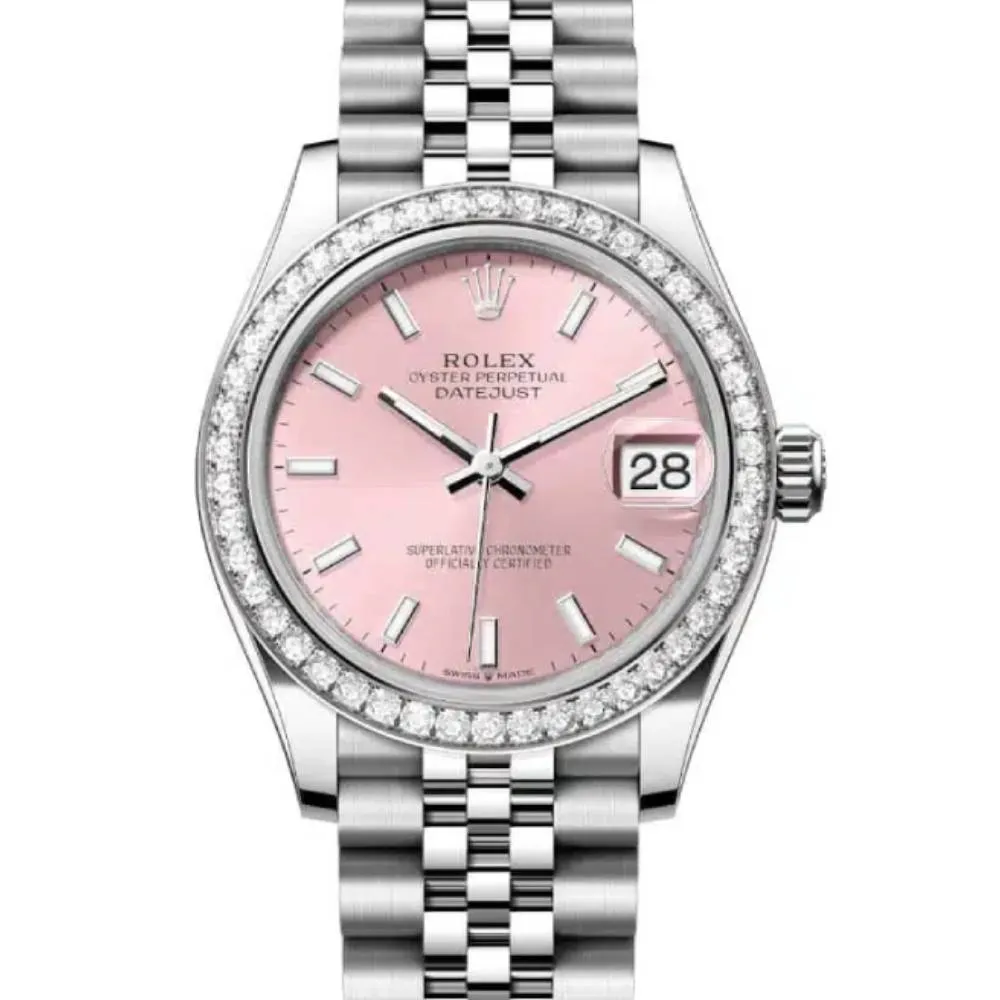 Rolex Datejust 31mm - Ref: 278384rbr-0018 - Pink Stick Dial & Diamond Bezel, Stainless Steel Jubilee Bracelet Women's Watch