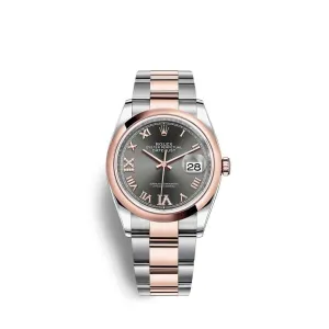 Rolex Datejust 36mm - Ref: 126201-0024 - Dark Rhodium Roman Diamond Dial, Two Tone Stainless Steel & 18K Rose Gold Oyster Bracelet Watch