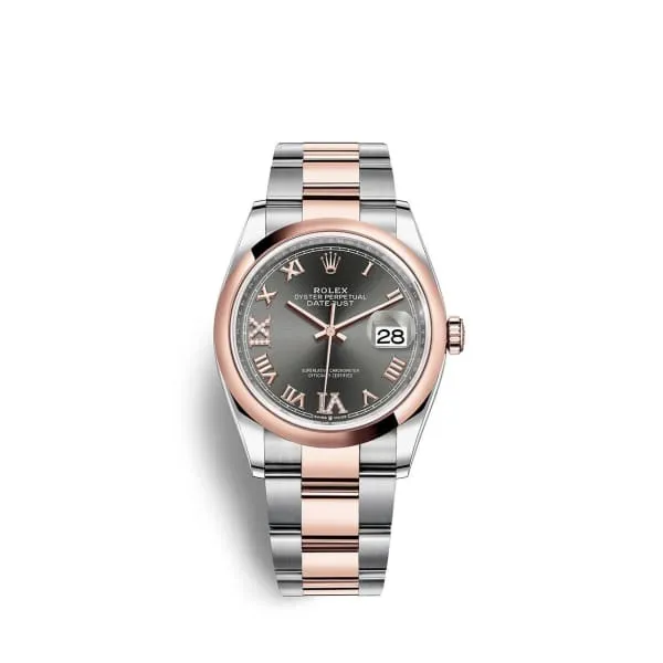 Rolex Datejust 36mm - Ref: 126201-0024 - Dark Rhodium Roman Diamond Dial, Two Tone Stainless Steel & 18K Rose Gold Oyster Bracelet Watch
