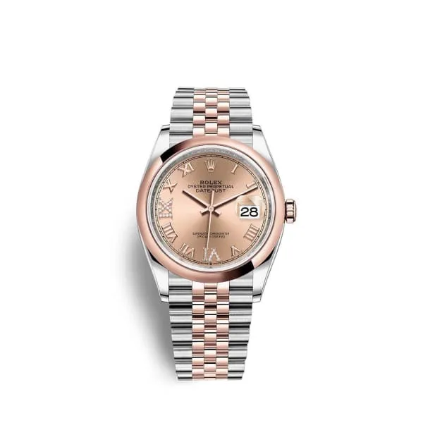 Rolex Datejust 36mm - Ref: 126201-0027 - Rose Roman Diamond Dial, Two Tone Stainless Steel & 18K Rose Gold Jubilee Bracelet Watch