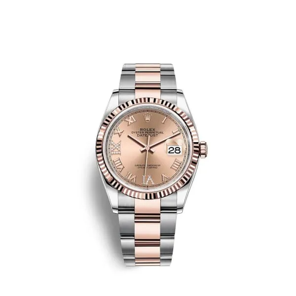 Rolex Datejust 36mm - Ref: 126231-0028 - Rose Roman Diamond Dial, Two Tone Stainless Steel & 18K Rose Gold Oyster Bracelet Watch