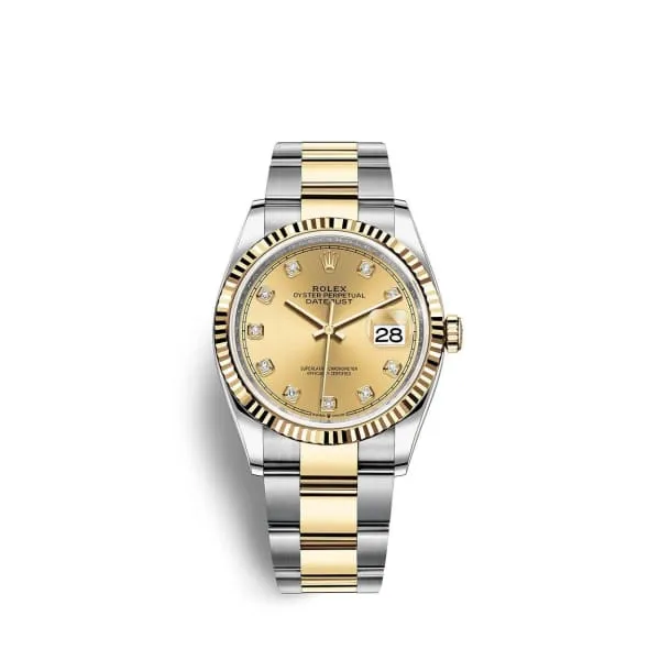 Rolex Datejust 36mm - Ref: 126233-0018 - Champagne Diamond Dial, Two Tone Stainless Steel & 18K Yellow Gold Oyster Bracelet Watch