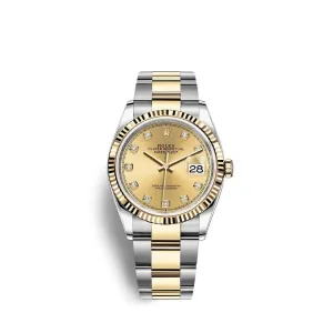 Rolex Datejust 36mm - Ref: 126233-0018 - Champagne Diamond Dial, Two Tone Stainless Steel & 18K Yellow Gold Oyster Bracelet Watch