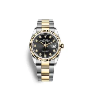Rolex Datejust 36mm - Ref: 126233-0022 - Black Diamond Dial, Two Tone Stainless Steel & 18K Yellow Gold Oyster Bracelet Watch