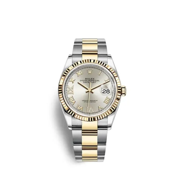 Rolex Datejust 36mm - Ref: 126233-0032 - Silver Roman Diamond Dial, Two Tone Stainless Steel & 18K Yellow Gold Oyster Bracelet Watch