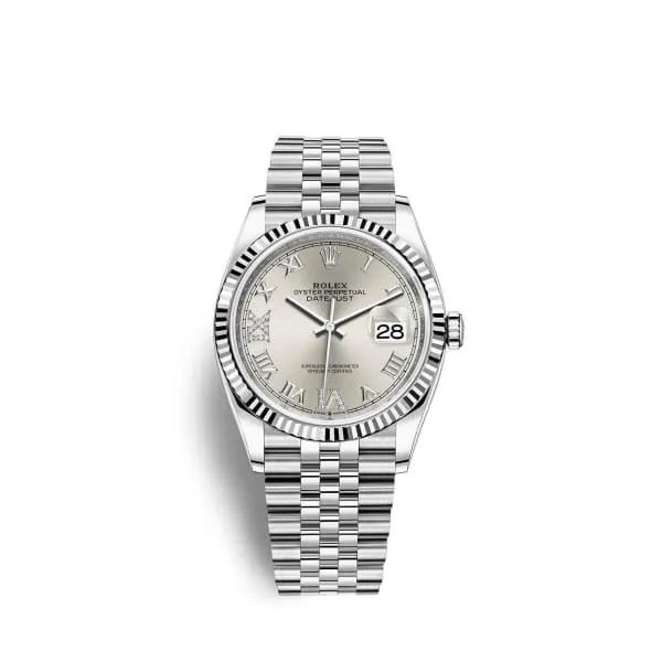 Rolex Datejust 36mm - Ref: 126234-0029 - Silver Roman Diamond Dial, Stainless Steel Jubilee Bracelet Watch