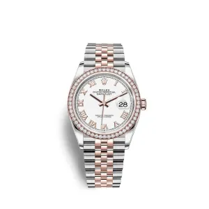 Rolex Datejust 36mm - Ref: 126281rbr-0003 - White Roman Dial & Diamond Bezel, Two Tone Stainless Steel & 18K Rose Gold Jubilee Bracelet Watch