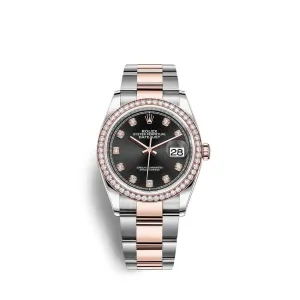 Rolex Datejust 36mm - Ref: 126281rbr-0008 - Black Diamond Dial & Diamond Bezel, Two Tone Stainless Steel & 18K Rose Gold Oyster Bracelet Watch