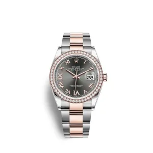 Rolex Datejust 36mm - Ref: 126281rbr-0012 - Dark Rhodium Roman Diamond Dial, Two Tone Stainless Steel & 18K Rose Gold Oyster Bracelet Watch