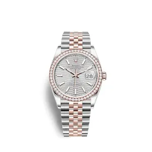 Rolex Datejust 36mm - Ref: 126281rbr-0021 - Silver Fluted Motif Dial & Diamond Bezel, Two Tone Stainless Steel & 18K Rose Gold Jubilee Bracelet Watch