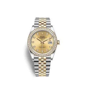Rolex Datejust 36mm - Ref: 126283rbr-0003 - Champagne Diamond Dial & Diamond Bezel, Two Tone Stainless Steel & 18K Yellow Gold Jubilee Bracelet Watch