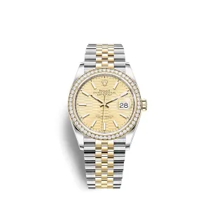 Rolex Datejust 36mm - Ref: 126283rbr-0025 - Golden Fluted Motif Dial & Diamond Bezel, Two Tone Stainless Steel & 18K Yellow Gold Jubilee Bracelet Watch
