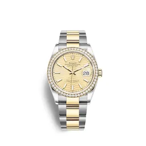 Rolex Datejust 36mm - Ref: 126283rbr-0026 - Golden Fluted Motif Dial & Diamond Bezel, Two Tone Stainless Steel & 18K Yellow Gold Oyster Bracelet Watch