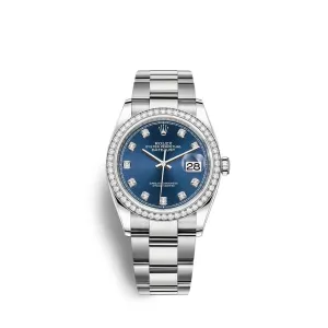 Rolex Datejust 36mm - Ref: 126284rbr-0030 - Blue Diamond Dial & Diamond Bezel, Stainless Steel Oyster Bracelet Watch
