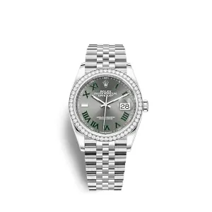 Rolex Datejust 36mm - Ref: 126284rbr-0037 - Slate Grey Wimbledon Roman Dial & Diamond Bezel, Stainless Steel Jubilee Bracelet Watch