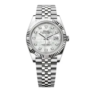 Rolex Datejust 41mm - Ref: 126334-0020 - White Mother of Pearl Diamond Dial, Stainless Steel Jubilee Bracelet Men's Watch
