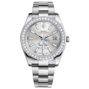 Rolex Datejust II 41mm - Ref: 116300 sdb - Silver Dial & Diamond Bezel, Stainless Steel Oyster Bracelet Men's Watch