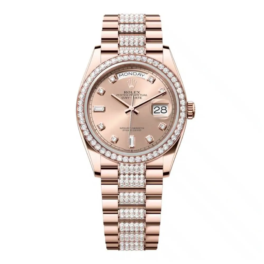 Rolex Day Date 36mm - Ref: 128345rbr-0020 - Champagne Diamond Dial & Diamond Bezel, 18K Rose Gold & Diamonds President Bracelet Watch