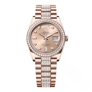 Rolex Day Date 36mm - Ref: 128345rbr-0020 - Champagne Diamond Dial & Diamond Bezel, 18K Rose Gold & Diamonds President Bracelet Watch