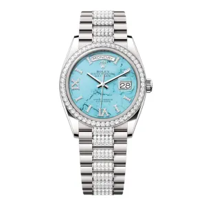 Rolex Day Date 36mm - Ref: 128349RBR - Tiffany Blue Turquoise Diamond Dial & Diamond Bezel, 18K White Gold & Diamonds President Bracelet Watch