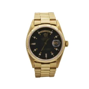 Rolex Day Date 36mm - Ref: ROL-55013 - Black Diamond Dial & Diamond Bezel, 18K Yellow Gold President Bracelet Watch