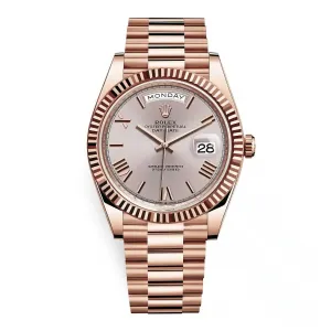 Rolex Day Date 40mm - Ref: 228235-0001 - Sundust Roman Dial & Fluted Bezel, 18K Rose Gold President Bracelet Men's Watch