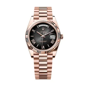 Rolex Day Date 40mm - Ref: 228235-0055 - Slate Ombre Roman Dial & Fluted Bezel, 18K Rose Gold President Bracelet Men's Watch
