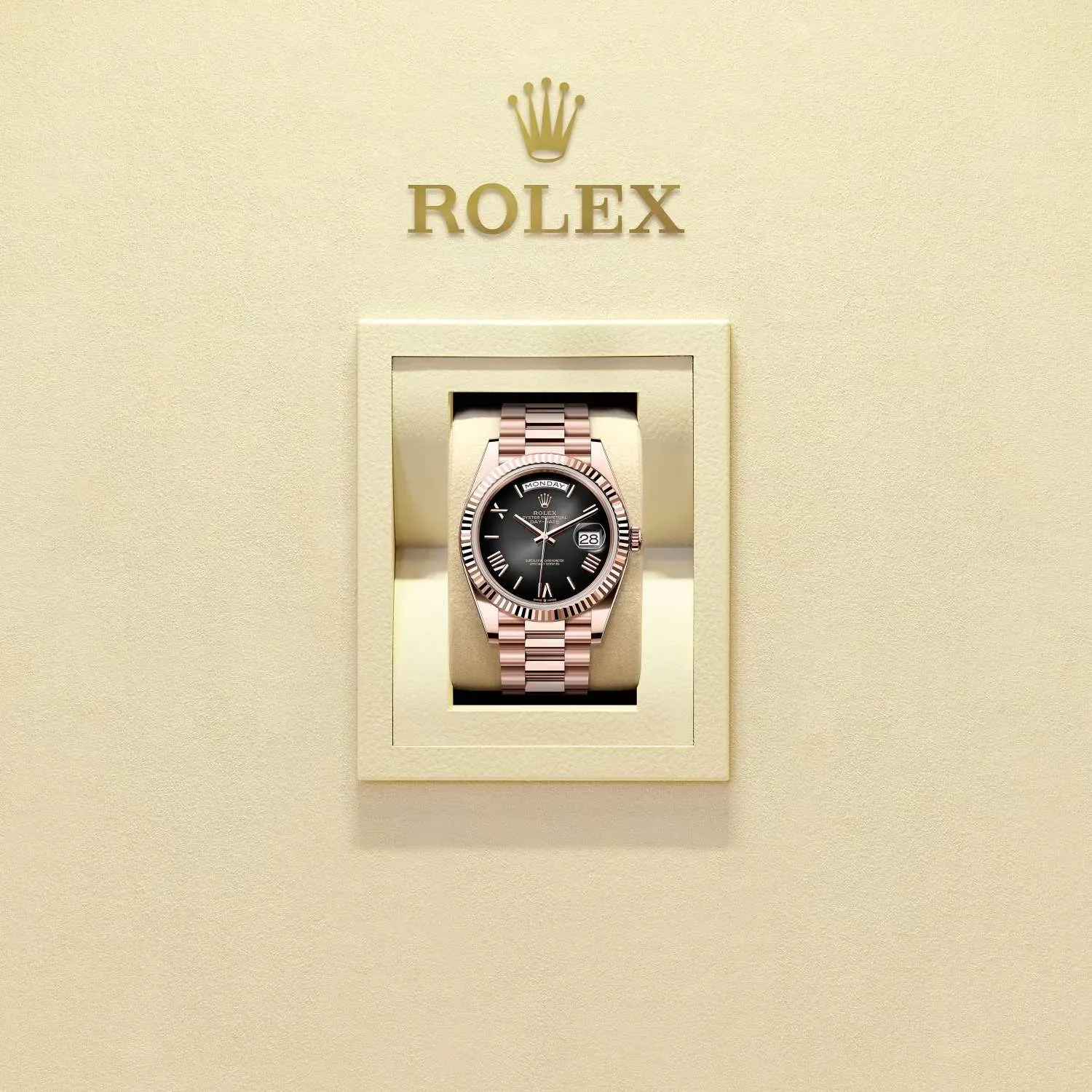 Rolex Day Date 40mm - Ref: 228235-0055 - Slate Ombre Roman Dial & Fluted Bezel, 18K Rose Gold President Bracelet Men's Watch
