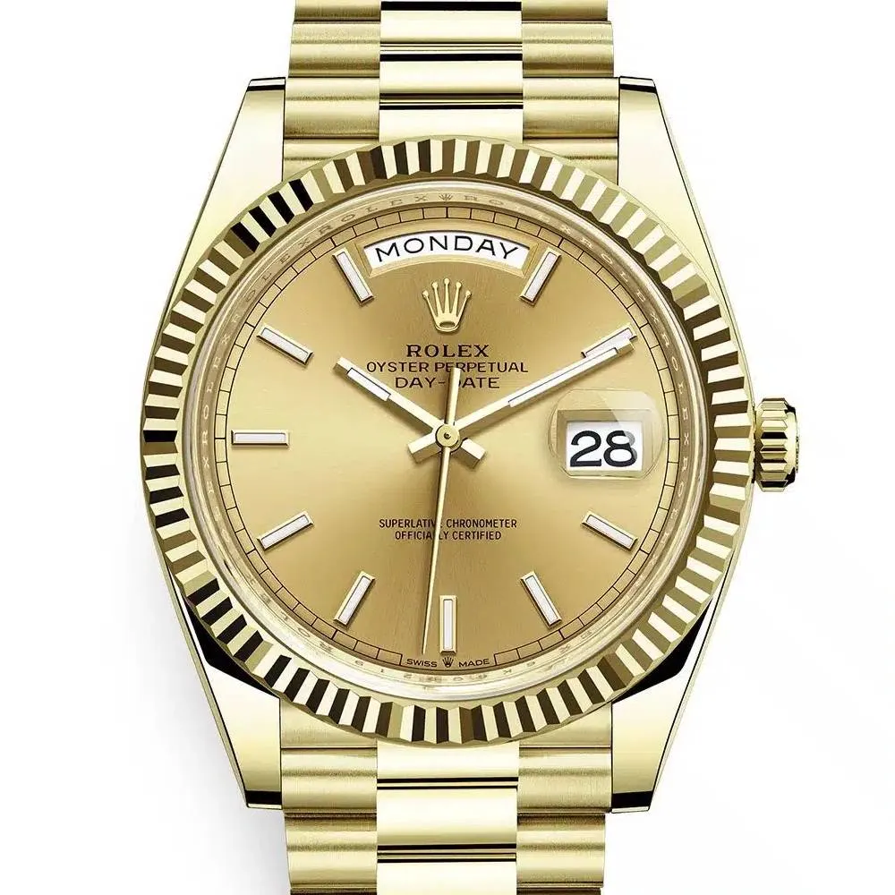 Rolex Day Date 40mm - Ref: 228238-0003 - Champagne Stick Dial & Fluted Bezel, 18K Yellow Gold President Bracelet Men's Watch