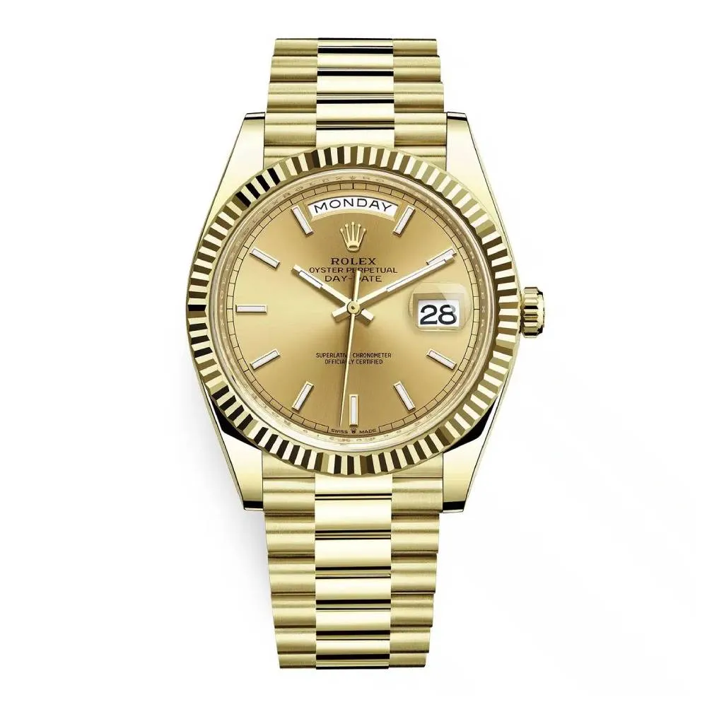 Rolex Day Date 40mm - Ref: 228238-0003 - Champagne Stick Dial & Fluted Bezel, 18K Yellow Gold President Bracelet Men's Watch
