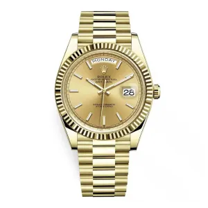 Rolex Day Date 40mm - Ref: 228238-0003 - Champagne Stick Dial & Fluted Bezel, 18K Yellow Gold President Bracelet Men's Watch