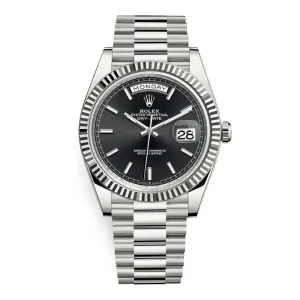 Rolex Day Date 40mm - Ref: 228239-0004 - Black Stick Dial & Fluted Bezel, 18K White Gold President Bracelet Men's Watch