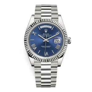 Rolex Day Date 40mm - Ref: 228239-0007 - Blue Roman Dial & Fluted Bezel, 18K White Gold President Bracelet Men's Watch
