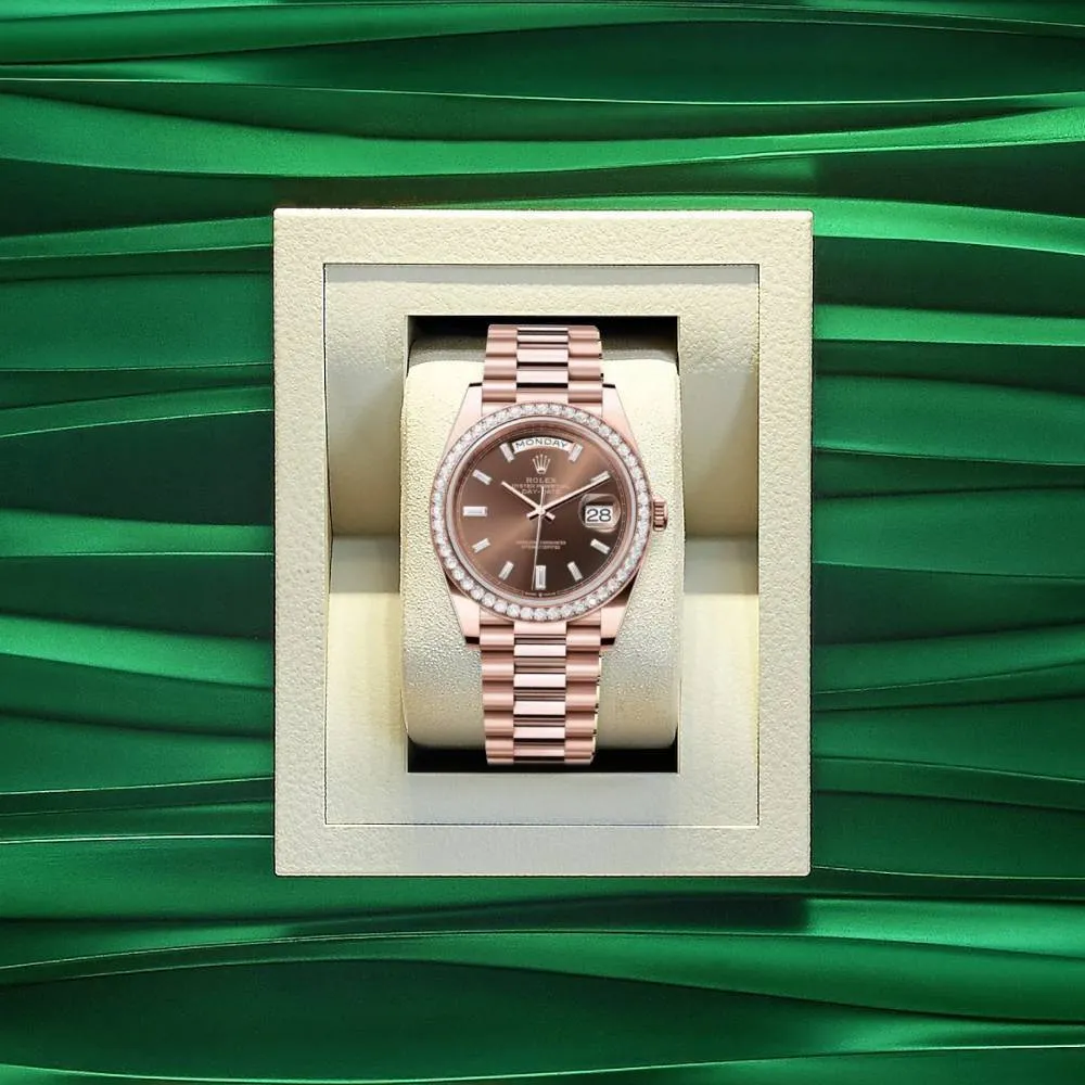 Rolex Day Date 40mm - Ref: 228345rbr-0006 - Chocolate Diamond Dial & Diamond Bezel, 18K Rose Gold President Bracelet Men's Watch