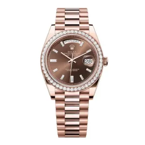 Rolex Day Date 40mm - Ref: 228345rbr-0006 - Chocolate Diamond Dial & Diamond Bezel, 18K Rose Gold President Bracelet Men's Watch