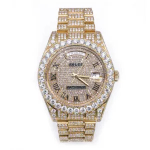 Rolex Day Date II 40mm - Ref: 218238 - Pave Roman Diamond Dial & Custom Diamond Bezel, Fully "Iced Out" 18K Yellow Gold President Bracelet Men's Watch