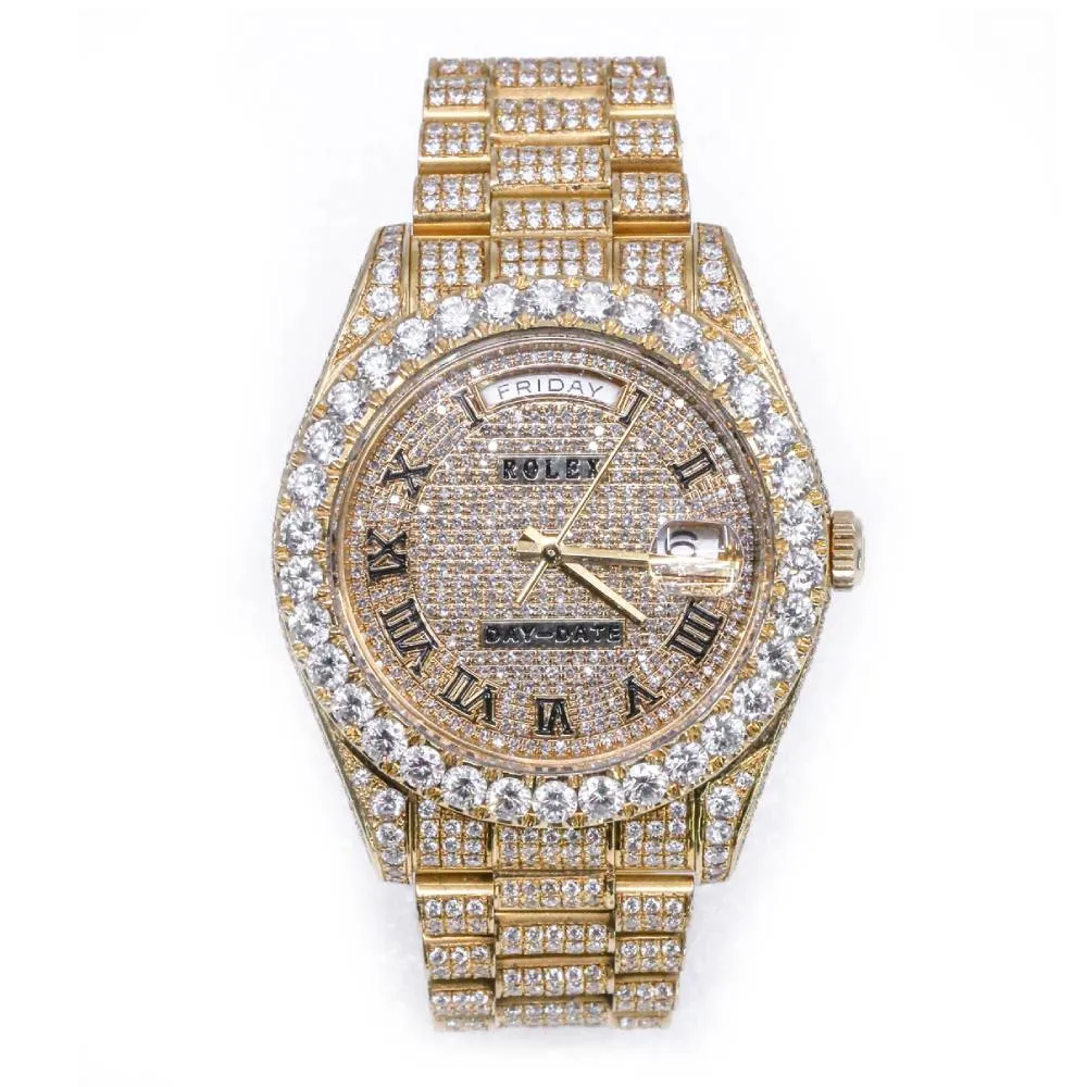Rolex Day Date II 40mm - Ref: 218238 - Pave Roman Diamond Dial & Custom Diamond Bezel, Fully "Iced Out" 18K Yellow Gold President Bracelet Men's Watch