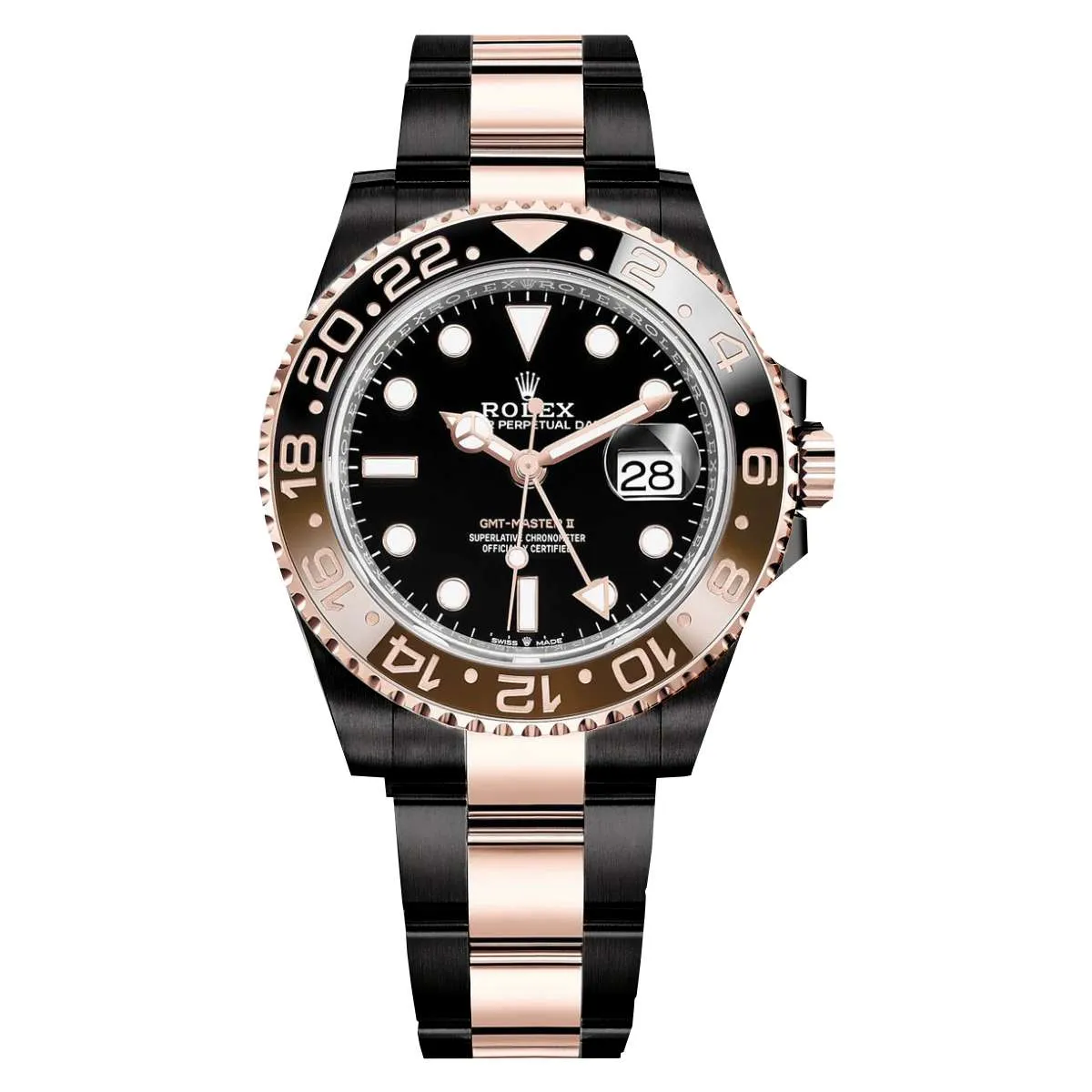 Rolex GMT-Master II "Rootbeer" 40mm - Ref: 126711chnr-0002 - Black Dial, Brown & Black Bezel Ceramic Bezel, Two Tone Black PVD-DLC & 18K Yellow Gold Oyster Bracelet Watch