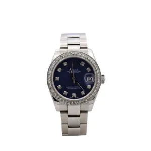 Rolex Lady Datejust 28mm - Ref: 178240 - Blue aftermarket Dial, Stainless Steel Oyster Bracelet Women's Watch