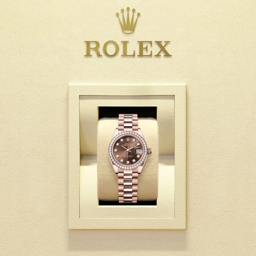 Rolex Lady-Datejust 28mm - Ref: 279135rbr-0017 - Chocolate Diamond Dial & Diamond Bezel, 18K Rose Gold Presidential Bracelet Women's Watch