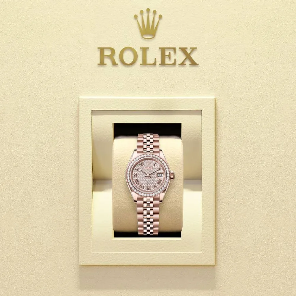Rolex Lady-Datejust 28mm - Ref: 279135rbr-0022 - Roman Diamond Pave Dial & Diamond Bezel, 18K Rose Gold Jubilee Bracelet Women's Watch
