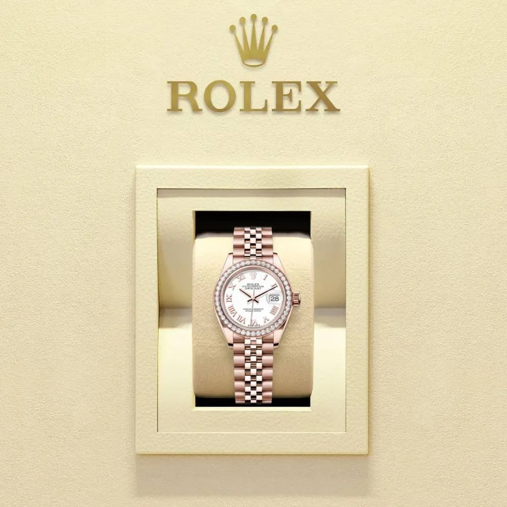 Rolex Lady-Datejust 28mm - Ref: 279135rbr-0024 - White Roman Dial & Diamond Bezel, 18K Rose Gold Jubilee Bracelet Women's Watch
