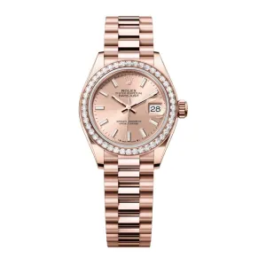 Rolex Lady-Datejust 28mm - Ref: 279135rbr-0025 - Rose Stick Dial & Diamond Bezel, 18K Rose Gold Presidential Bracelet Women's Watch