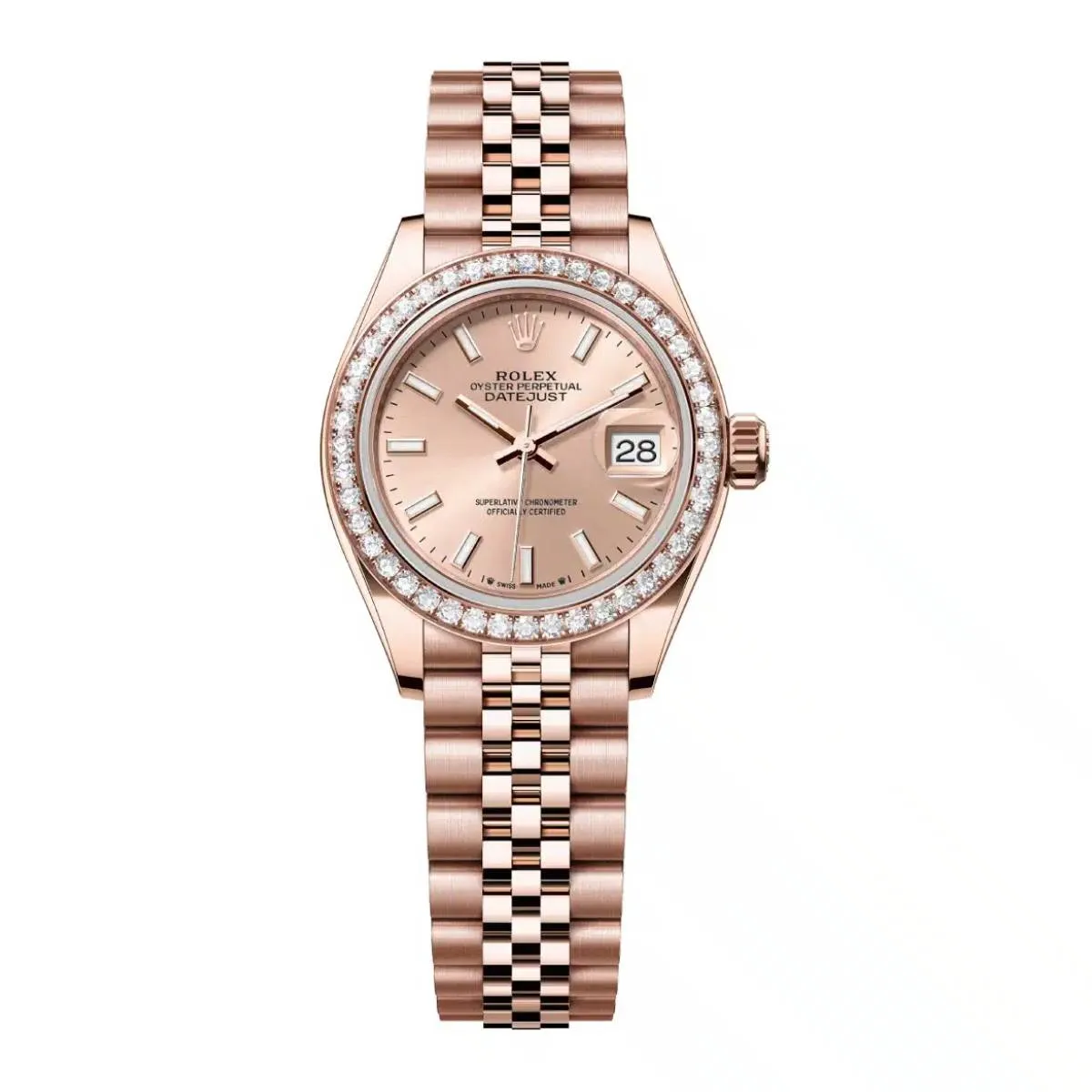 Rolex Lady-Datejust 28mm - Ref: 279135rbr-0026 - Rose Stick Dial & Diamond Bezel, 18K Rose Gold Jubilee Bracelet Women's Watch