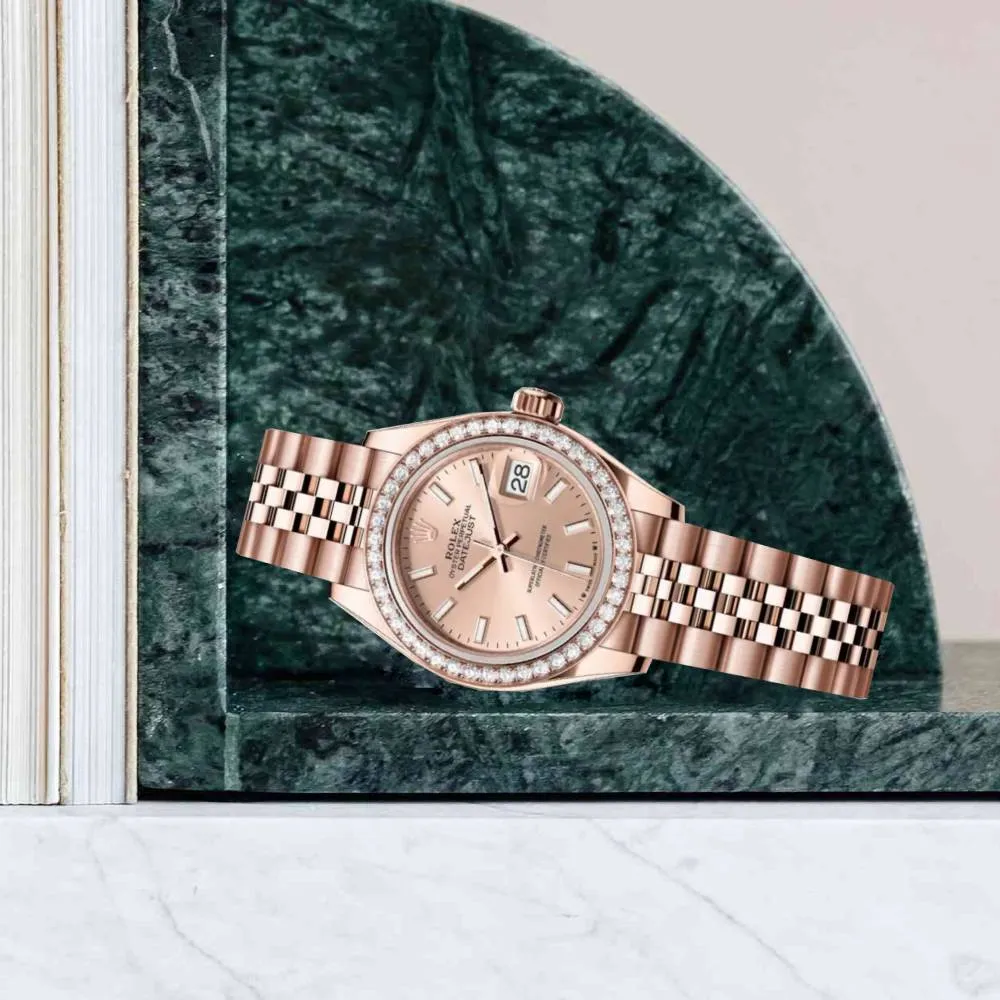 Rolex Lady-Datejust 28mm - Ref: 279135rbr-0026 - Rose Stick Dial & Diamond Bezel, 18K Rose Gold Jubilee Bracelet Women's Watch