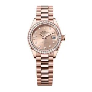 Rolex Lady-Datejust 28mm - Ref: 279135rbr-0029 - Rose Diamond Dial & Diamond Bezel, 18K Rose Gold Presidential Bracelet Women's Watch