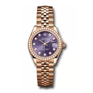 Rolex Lady Datejust 28mm - Ref: 279135rbr adj - Aubergine Purple Dial, 18K Rose Gold Jubilee Bracelet Women's Watch